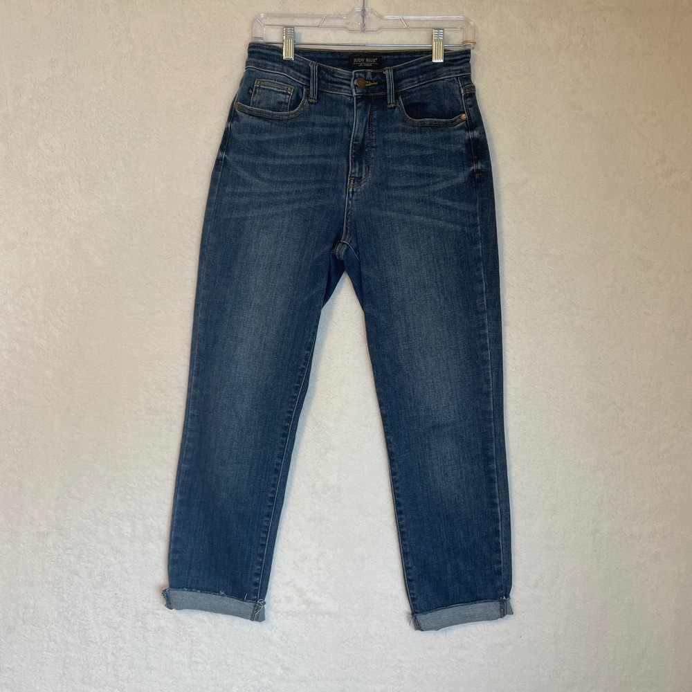 Judy Blue Slim Fit High Rise Cuffed Raw Hem Jeans Medium Wash Size 5/27